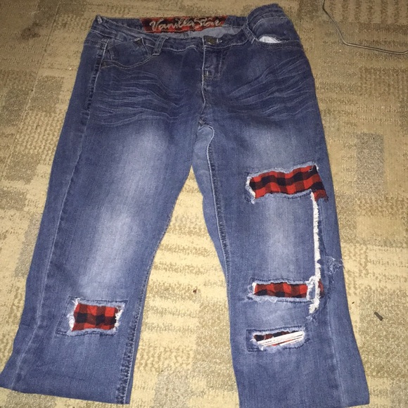 Ripped plaid vanilla star jeans - Picture 1 of 1